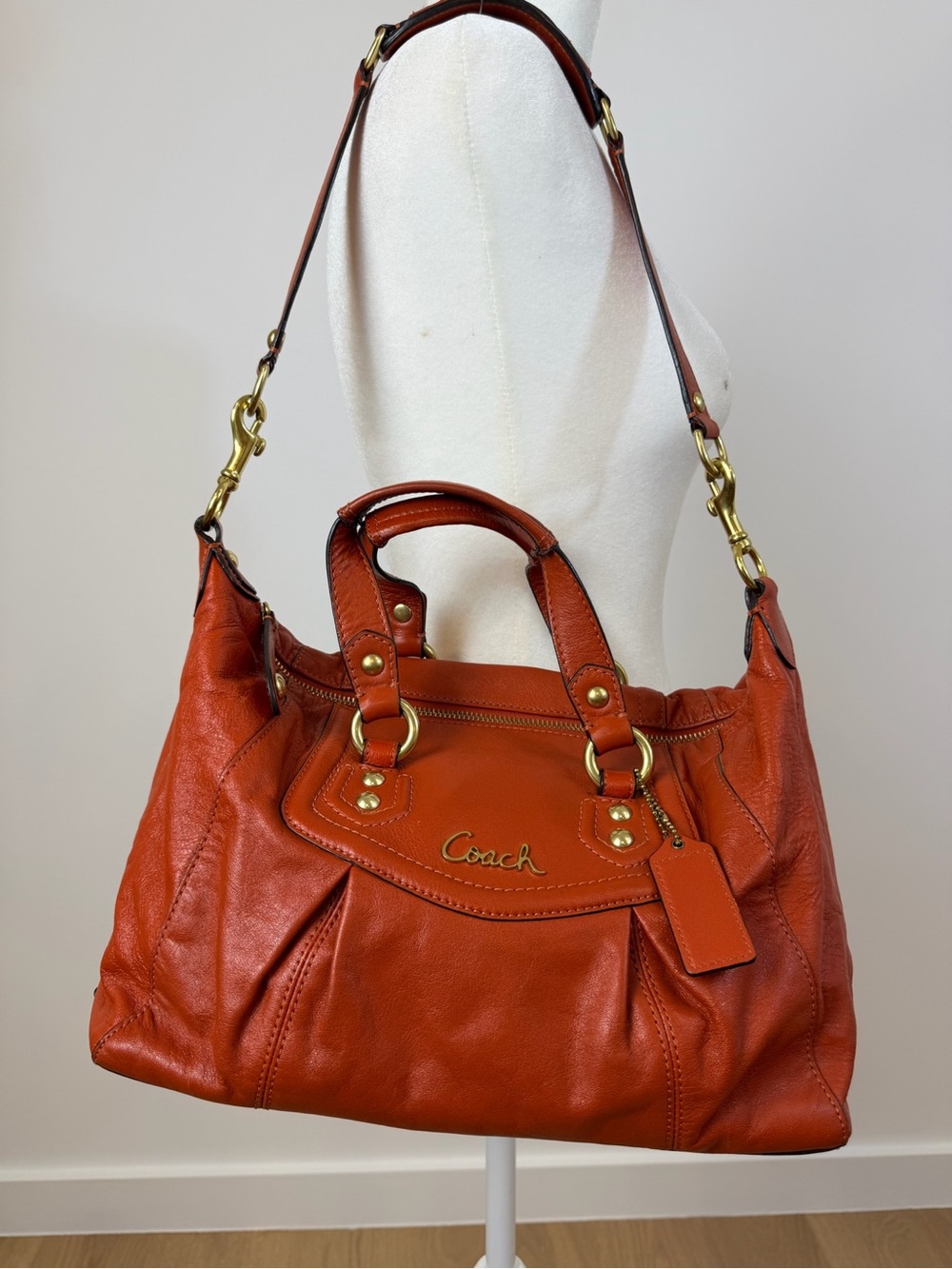 Coach Ashley Leather Satchel, model F19247 - Coral orange